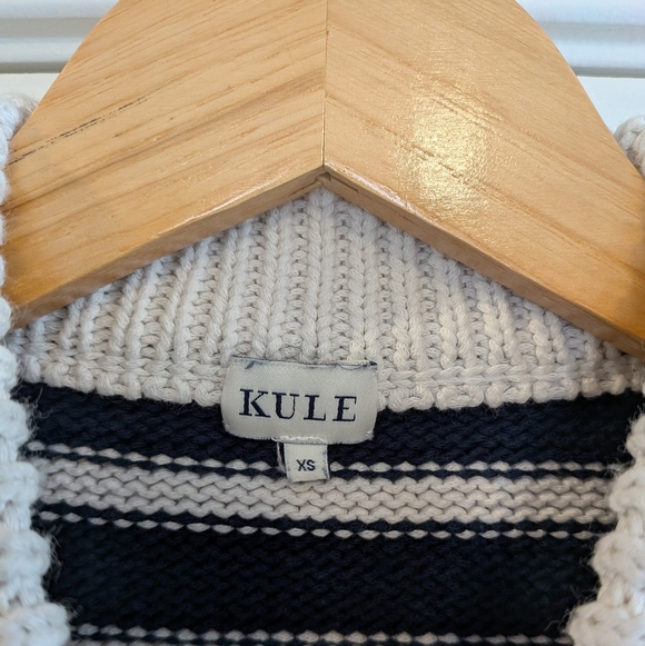 Kule Navy Ivory Striped Knit 100% Cotton Sweater Size XS Fisherman Nautical - Picture 7 of 13